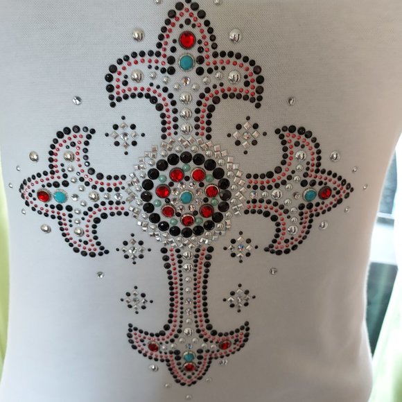 Christine Alexander Beaded Cross Top / Size M - Picture 3 of 9